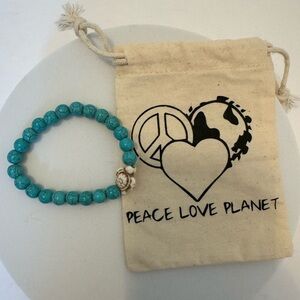 Turquoise Beaded Bracelet Peace Love Planet Boho Stretch Bracelet